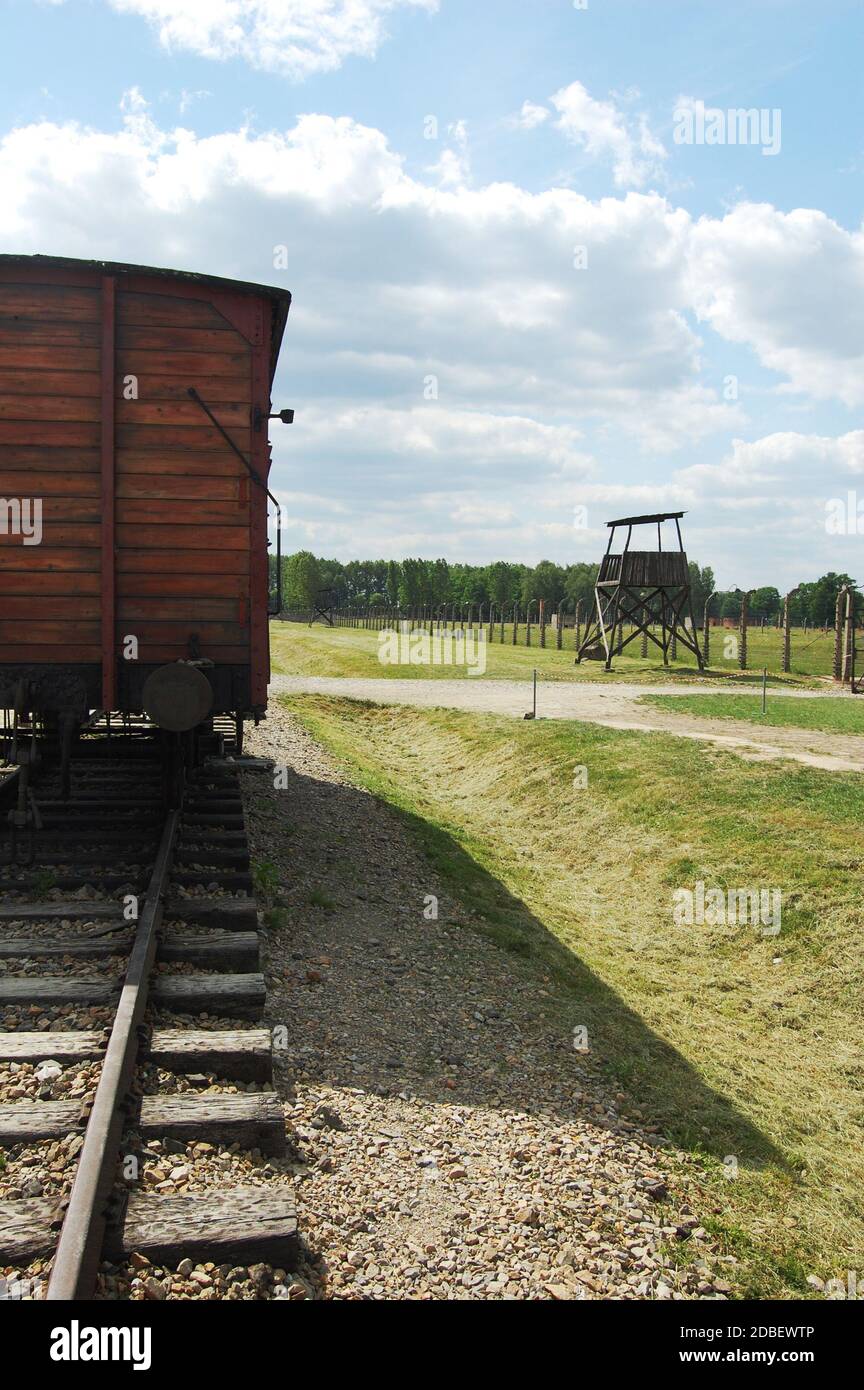 Hölzerner Zugwagen für den Transport von Gefangenen im konzentrationslager auschwitz, Polen Stockfoto