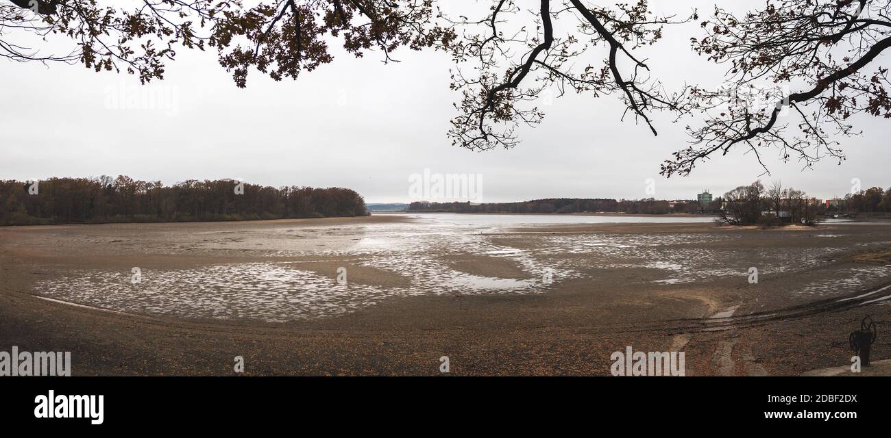 Leerer entwässert Teich, Herbst, Teich Svet, Trebon Tschechien Stockfoto