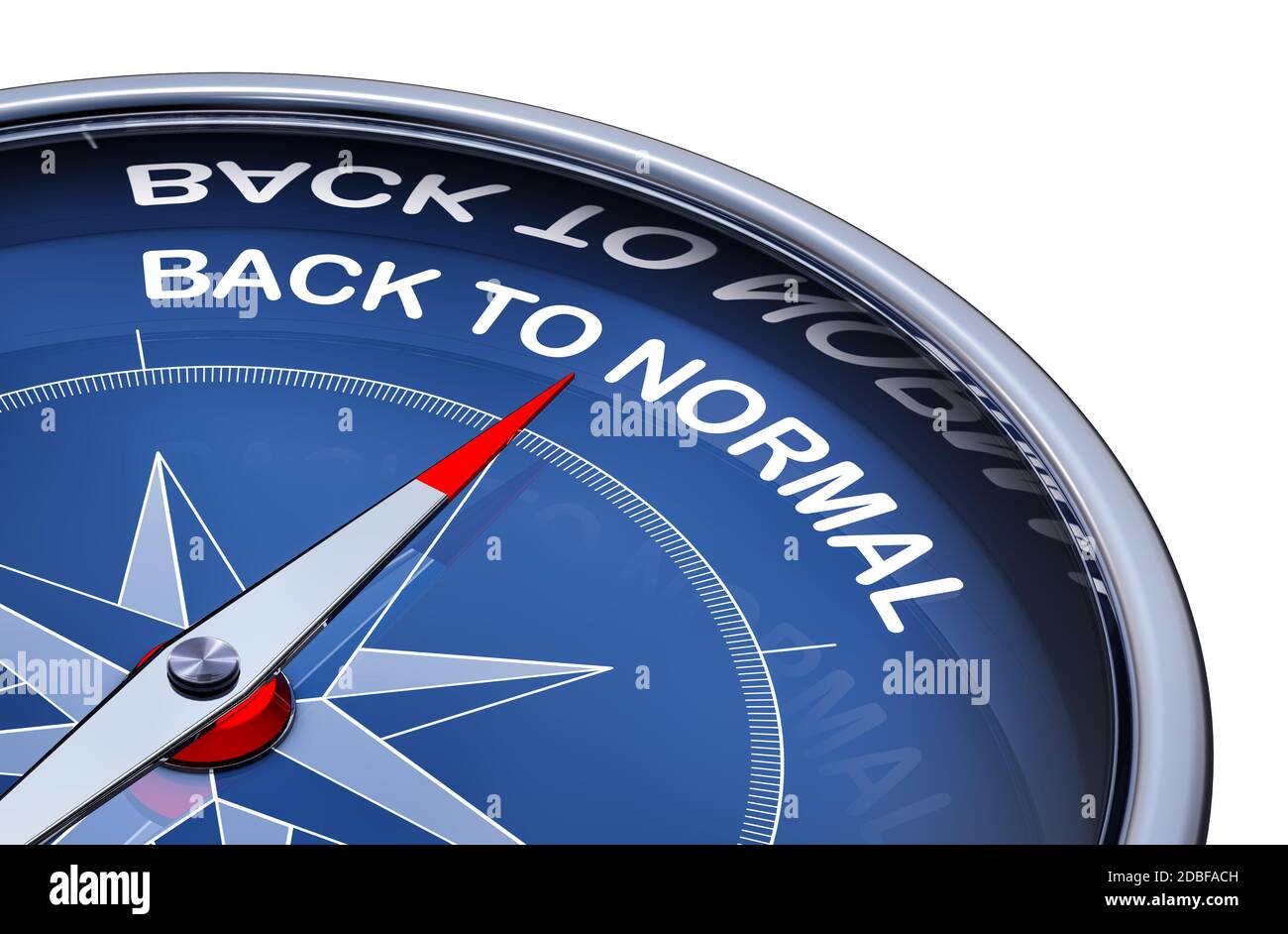 3D-Darstellung eines Kompasses mit den Worten zurück zur Normalität Stockfoto