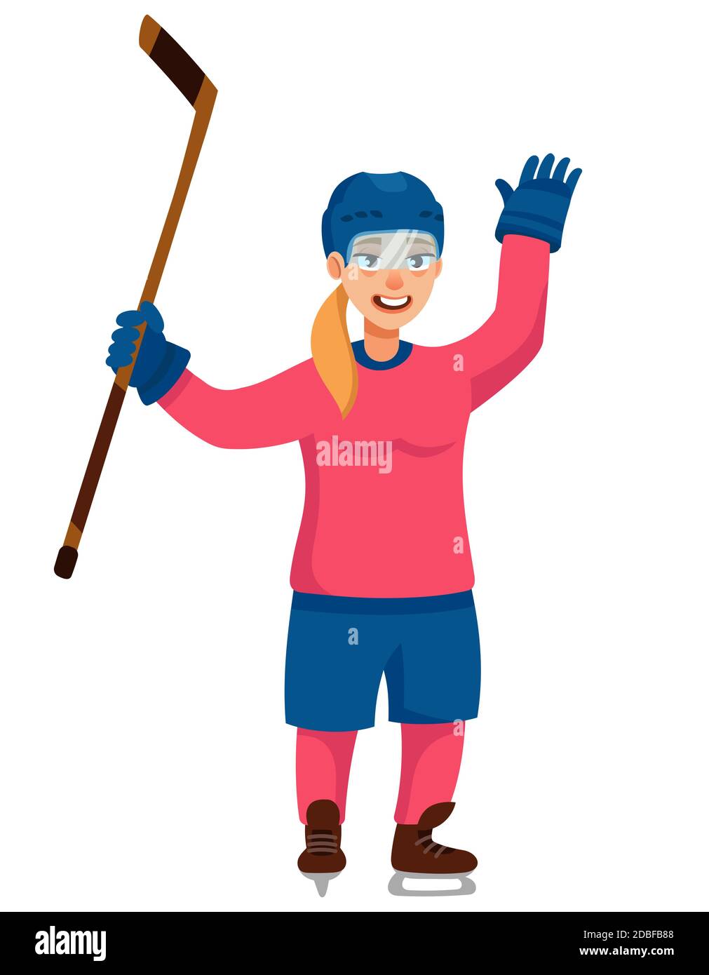 Eishockeyspieler. Weibliche Figur im Cartoon-Stil. Stock Vektor