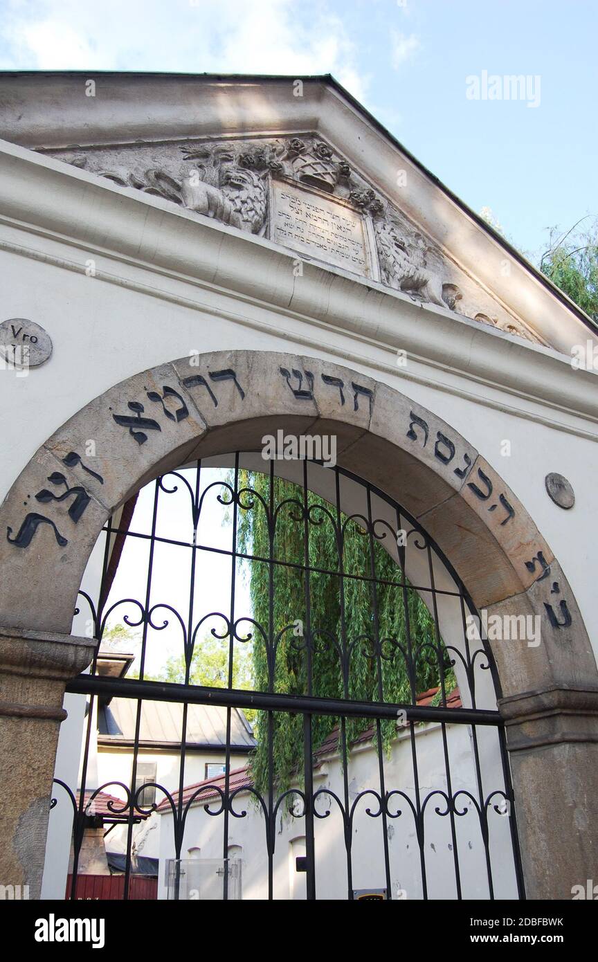 Eingang zur Remuh-Synagoge in Zazimierz, dem jüdischen Viertel in Krakau, Polen Stockfoto