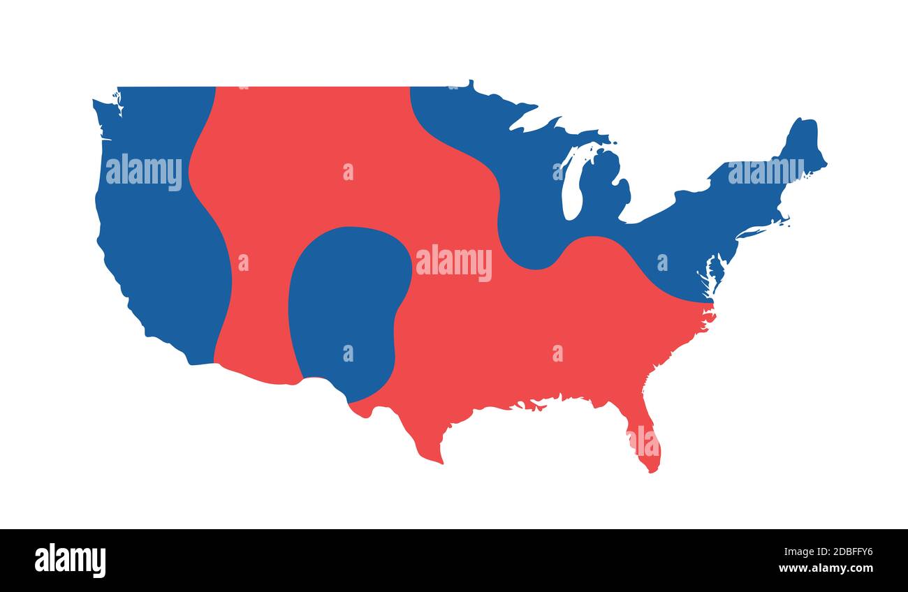 Karte der Vereinigten Staaten von Amerika ist in Blau unterteilt staaten und Rote Staaten - Territorium der Republikanischen Partei und Demokratische politische Partei während der Wahl Stockfoto