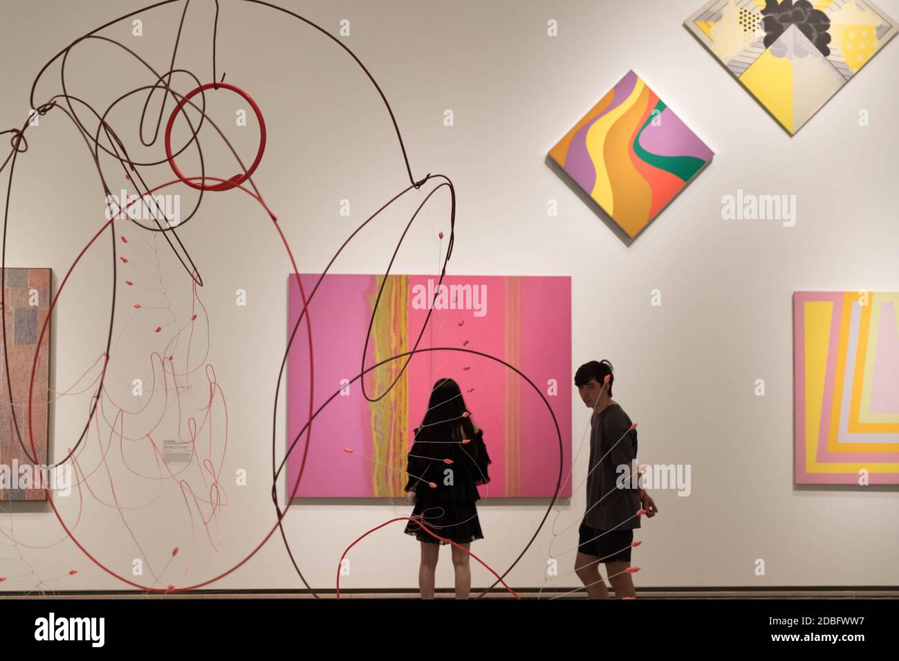 Canberra, Australien. November 2020. Die Menschen sehen Werke australischer Künstlerinnen, die während des Design Canberra Festival 2020 in der National Gallery of Australia in Canberra, Australien, am 17. November 2020 gezeigt werden. Das Design Canberra Festival 2020 in Australien findet vom 9. Bis 29. November statt und feiert und fördert die Hauptstadt der Nation als globale Stadt des Designs. Quelle: Liu Changchang/Xinhua/Alamy Live News Stockfoto