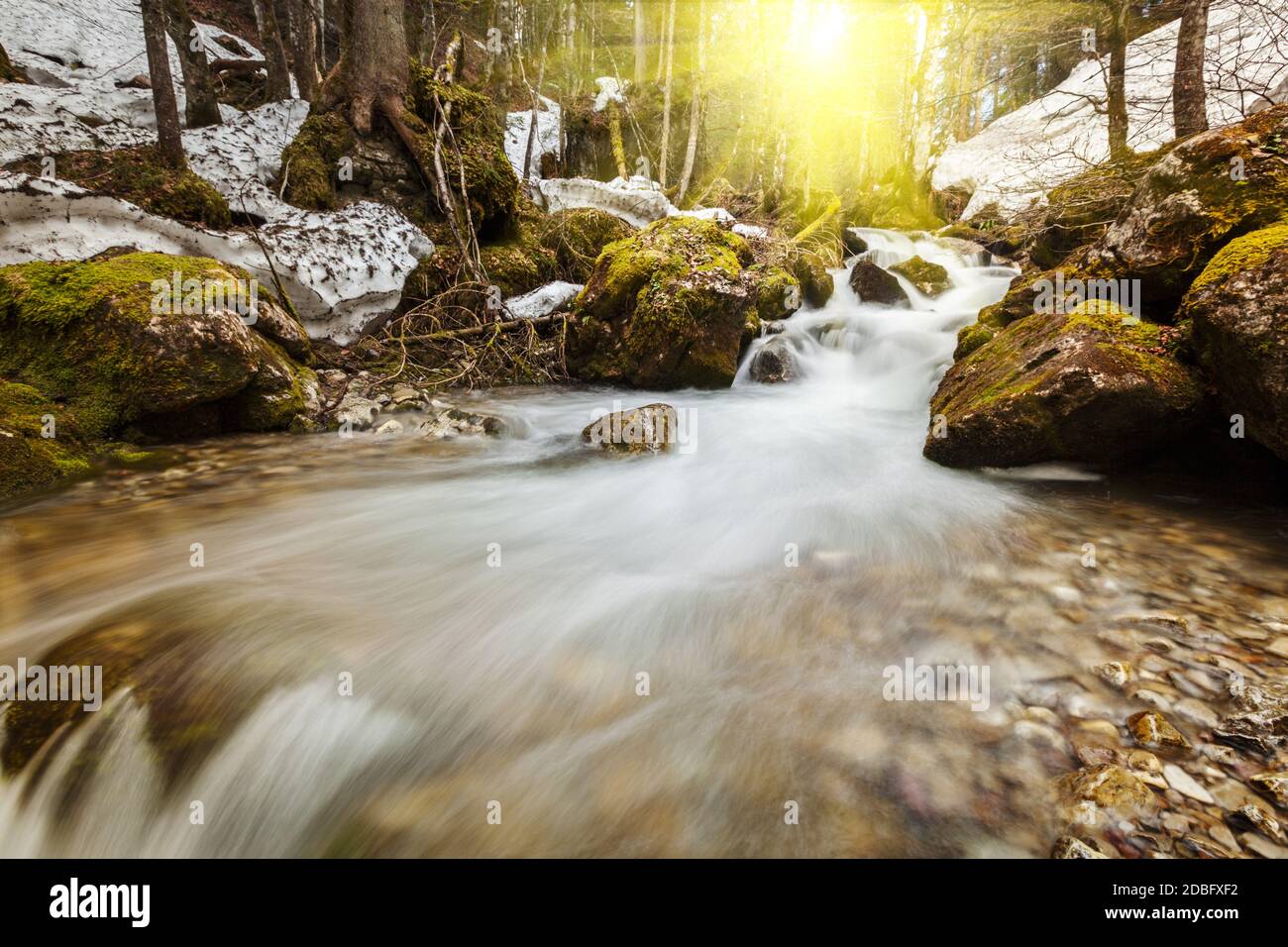 Kaskade des Sibli-Wasserfalls. Rottach-Egern, Bayern, Deutschland Stockfoto