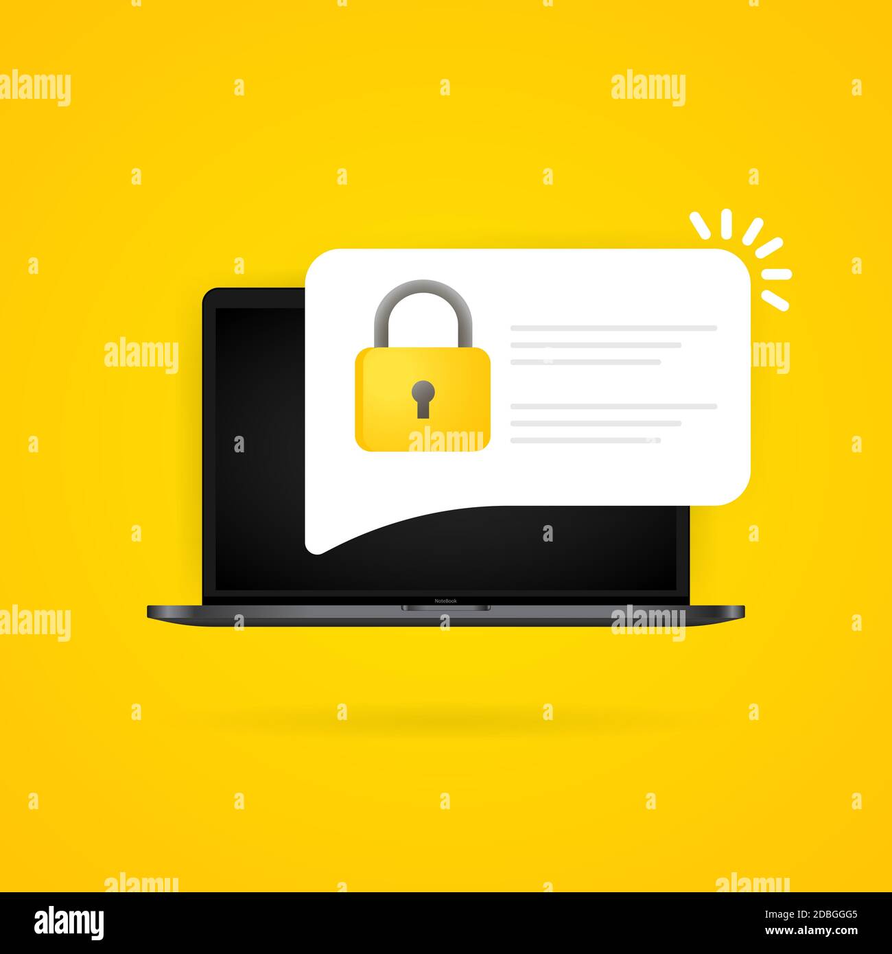 Pushnotice für den Zugriff auf Passwortsicherheit auf dem Laptop. Benachrichtigung über Verifizierungscode auf dem pc-Bildschirm zur Authentifizierung. Symbol für private Autorisierung. Vektor Stock Vektor