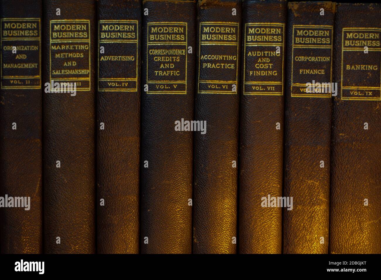 Serie von Leder gebunden Vintage-Geschäfts-und Buchhaltungsbücher Stockfoto