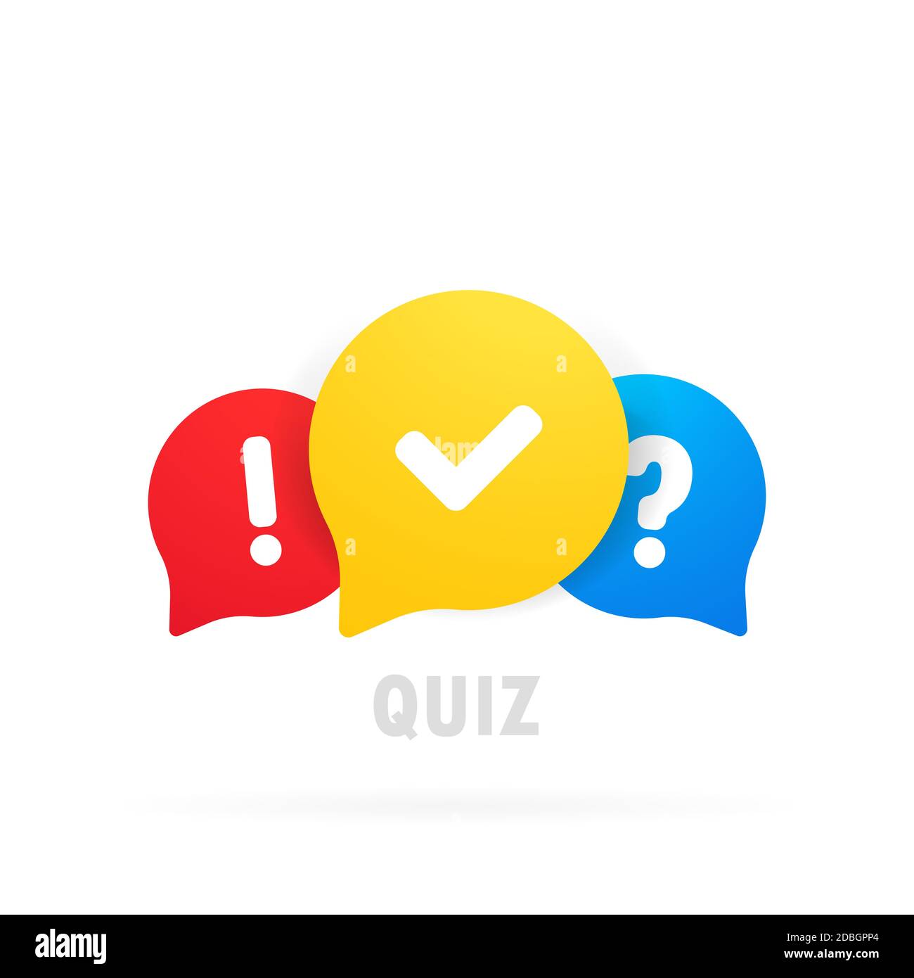 Symbolvektor für Quiz-Logo. Blasenreden mit Fragen und Markierungszeichen. Konzept der sozialen Kommunikation, Chat, Interview, Abstimmung, Diskussion Stock Vektor