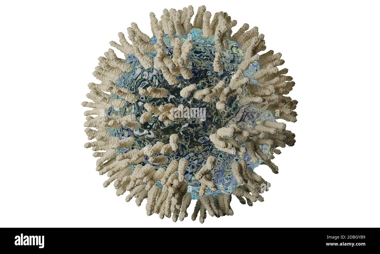 Coronavirus COVID-19 3d-Renderdarstellung mit Beschneidungspfad, Mikrobiologie und Virologiekonzept Stockfoto