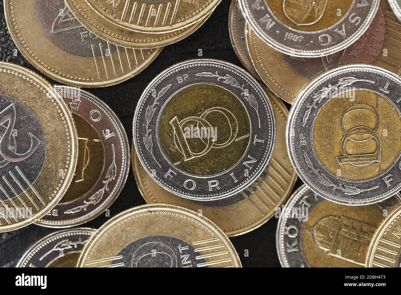 Geldmünze ungarischer Forint hoher Detailmakro Nahaufnahme Stockfoto