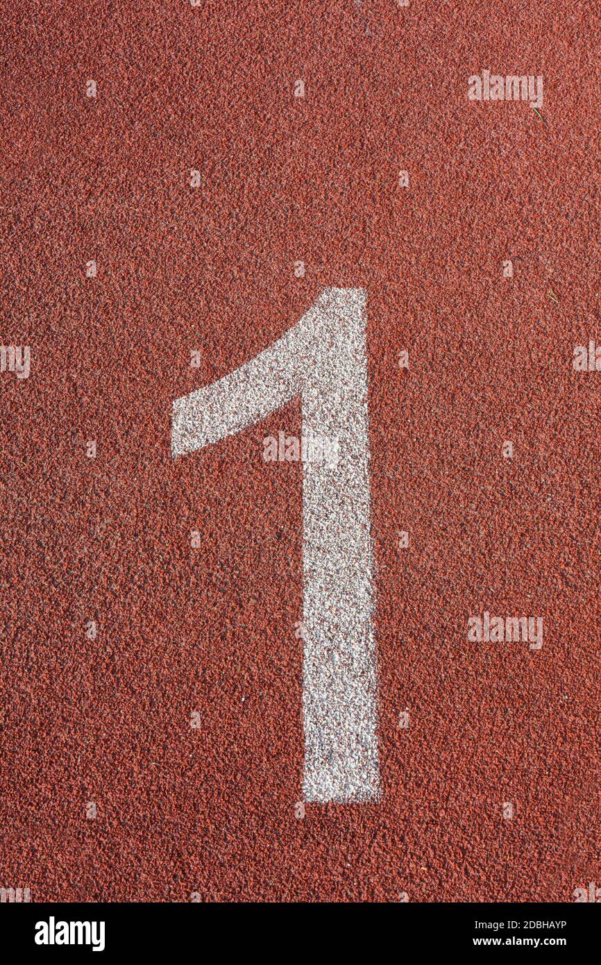 Anzahl eine Spur auf einer Leichtathletikanlage auf dem öffentlichen Stadion in den Niederlanden Stockfoto