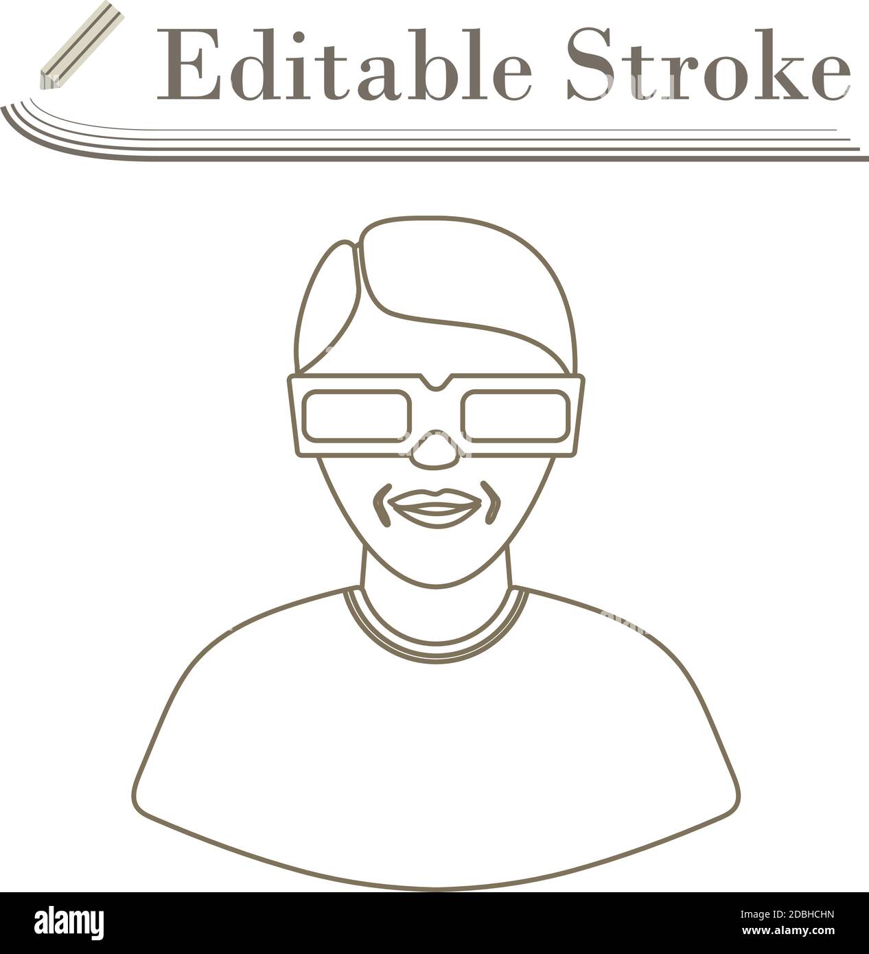Mann mit 3d-Brille Symbol. Bearbeitbare Kontur Einfaches Design. Vektorgrafik. Stock Vektor