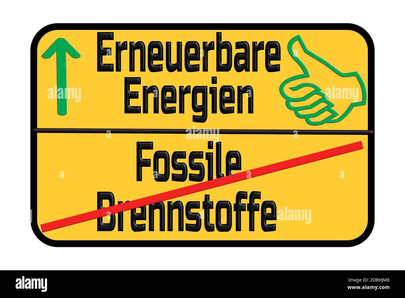 Verkehrsschild mit den deutschen Worten für Klimaschutz und CO2-Emissionen. Mit Himmel im Hintergrund Stockfoto