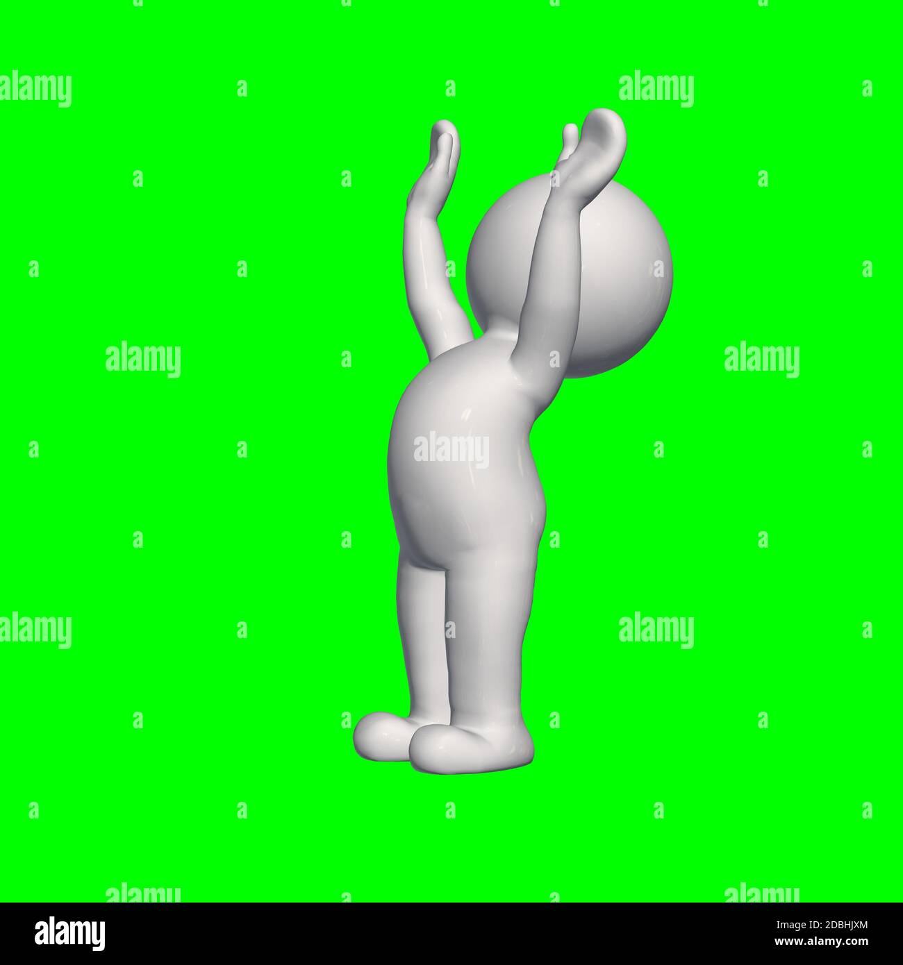 3D-Menschen in verschiedenen Posen - jubeln - auf grünem Hintergrund Stockfoto