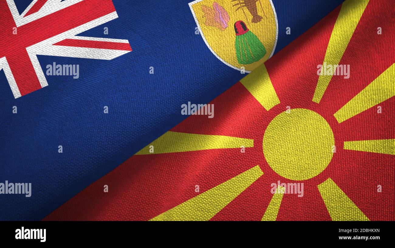 Turks- und Caicosinseln und Nordmakedonien zwei Flaggen Stockfoto
