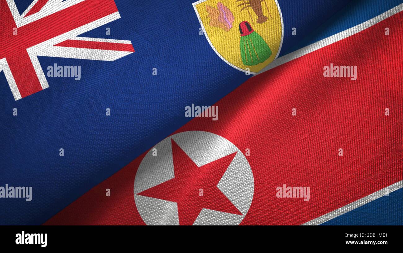 Turks- und Caicosinseln und Nordkorea zwei Flaggen Stockfoto