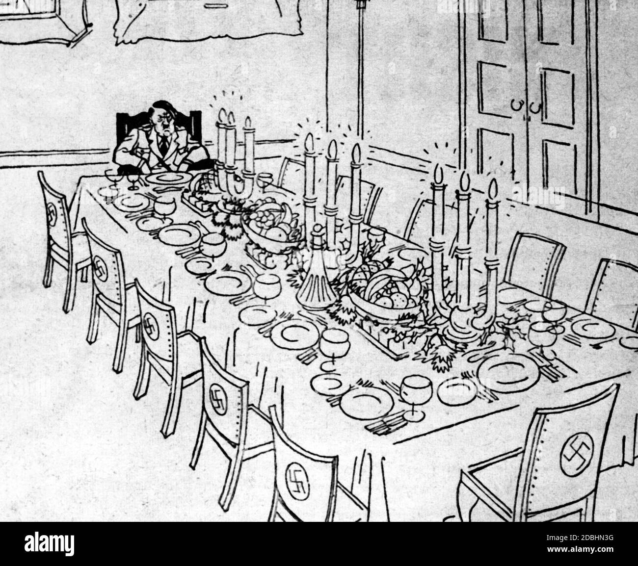 'Die englische Presse veröffentlicht diese Karikatur mit der Unterschrift: ''Hitler feiert Weihnachten mit seinen Freunden.''' Stockfoto