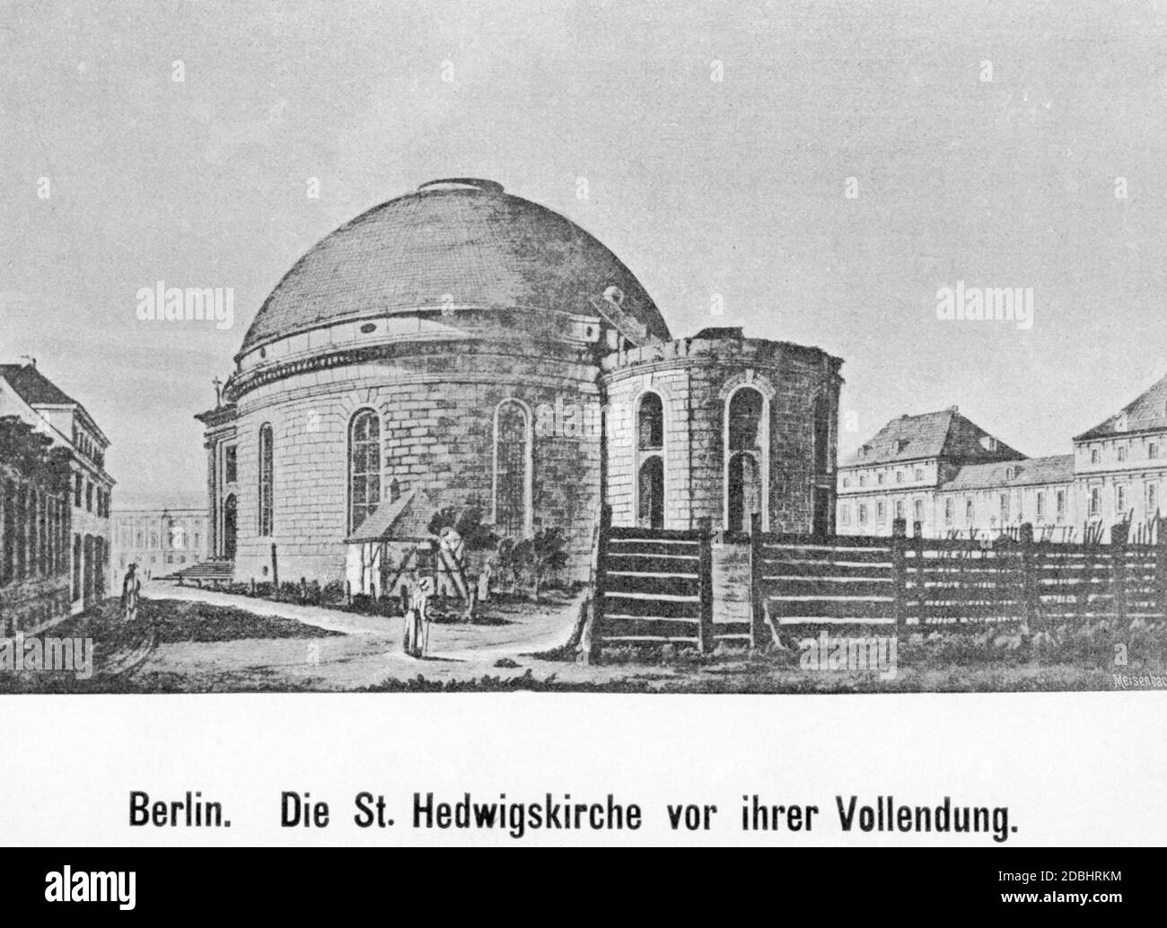Die Zeichnung zeigt den St. Hedwigs Dom am Bebelplatz in Berlin-Mitte vor seiner Fertigstellung 1773. Stockfoto