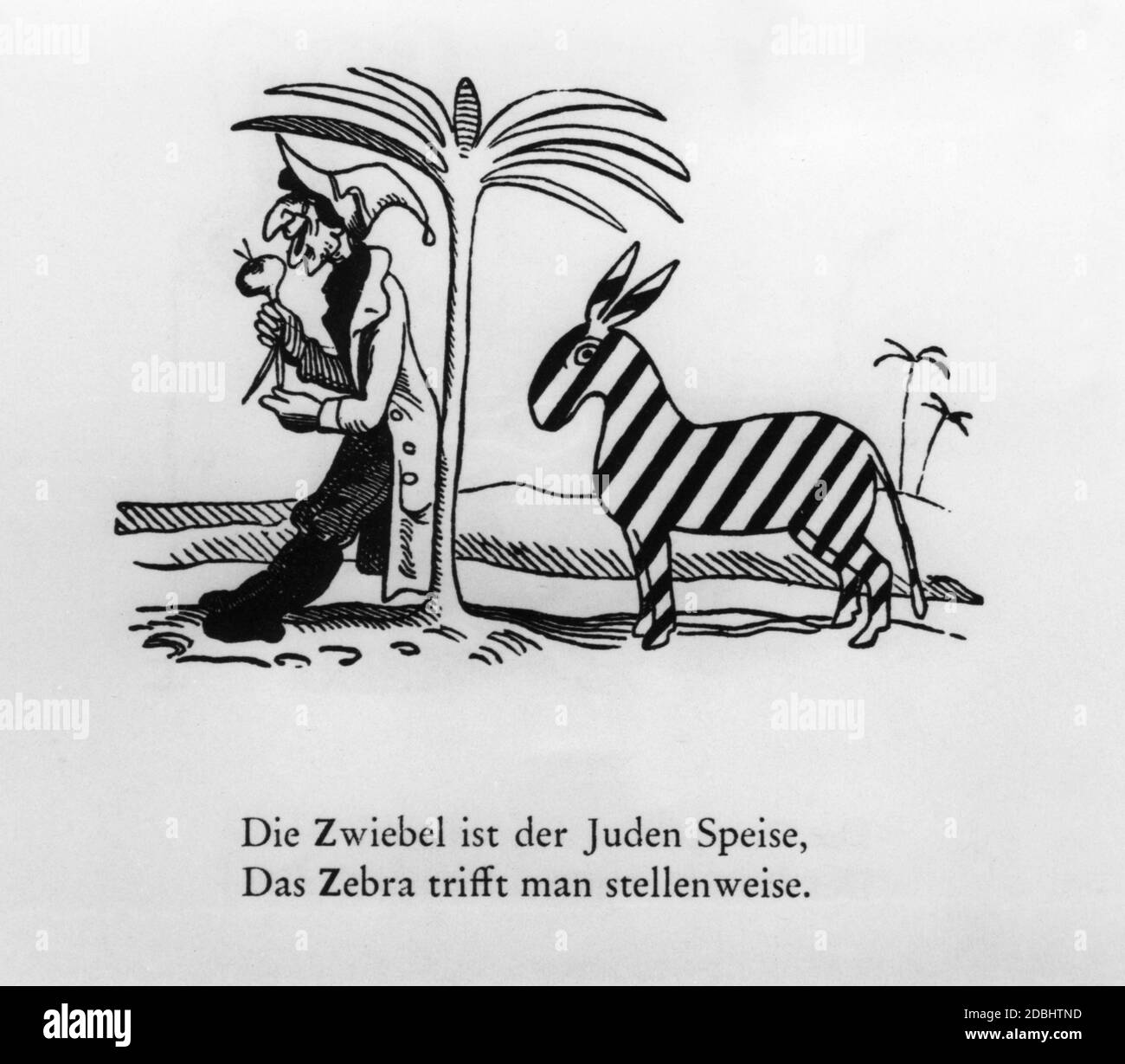 "Die letzten Verse aus dem "Naturgeschichtlichen Alphabet" von Wilhelm Bush, veröffentlicht im Münchner Bilderbogen." Stockfoto