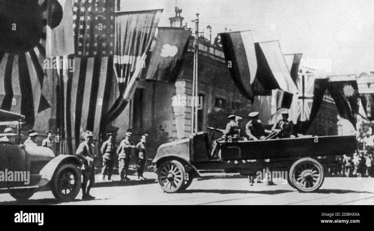 Das Gebäude des Vereinigten Personals der Interventionen in Wladiwostok. Japan, die USA und andere Entente-Mächte haben es aufgrund der Unruhen, die durch den Bürgerkrieg verursacht wurden, geschafft, in das Land einzudringen. Stockfoto