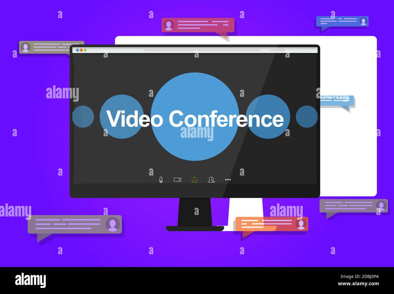 Konferenzvideoanrufe. Illustrationen flaches Design Konzept Videokonferenz. Online Meeting Arbeit von zu Hause. Home Bildung, Fernunterricht. Überwachen Stock Vektor