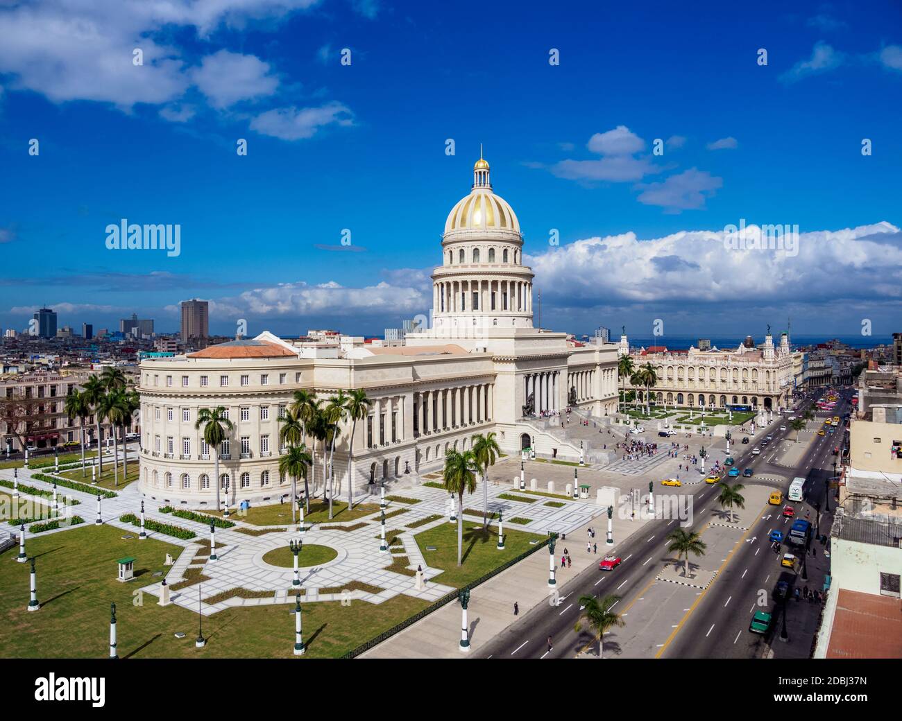 El Capitolio und Paseo del Prado, erhöhte Ansicht, Havanna, Provinz La Habana, Kuba, Westindien, Mittelamerika Stockfoto