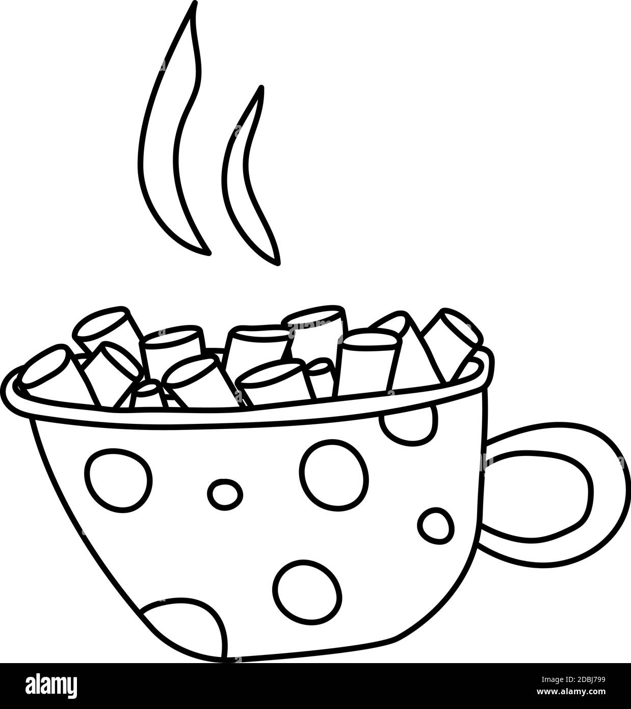 Isolierte Ikone handgezeichnete Doodle Tasse heißen Kakao mit Marshmallow. Stock Vektor