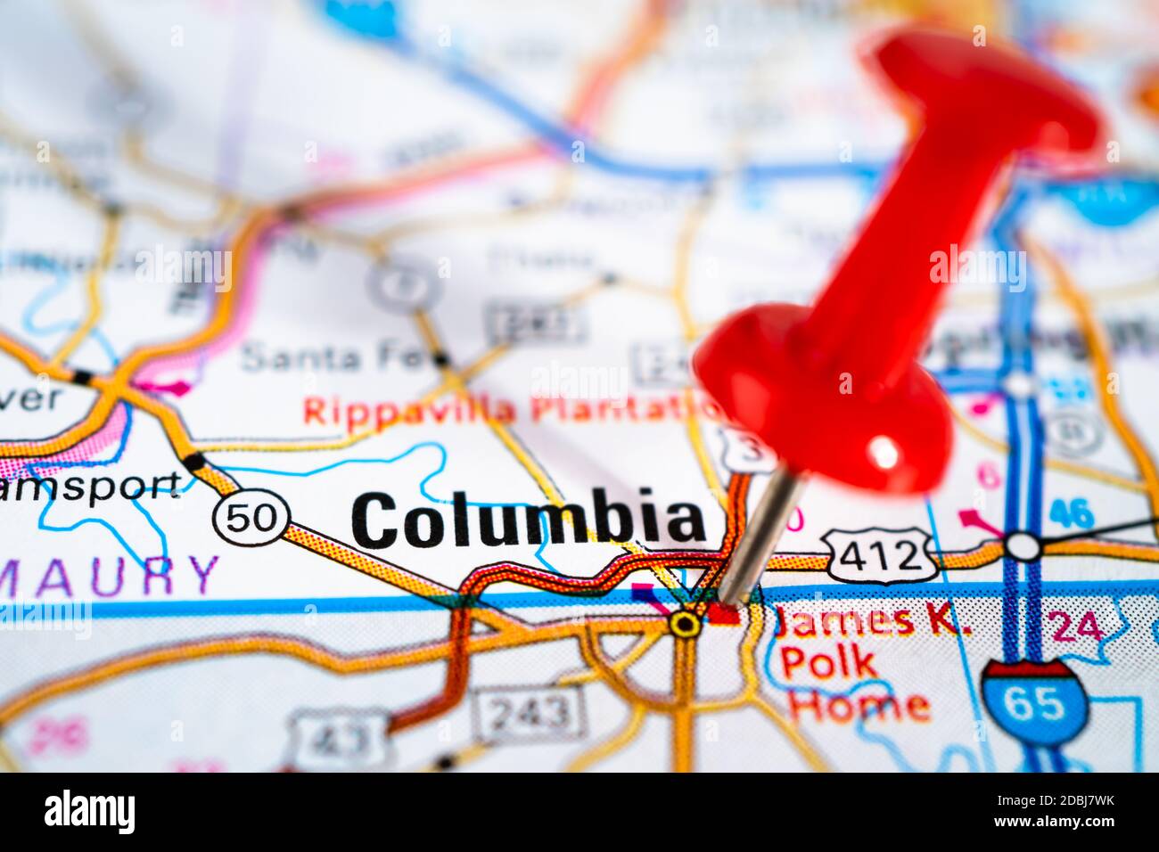 Columbia, South Carolina, Richland, Lexington Straßenkarte mit roter Stecknadel, Stadt in den Vereinigten Staaten von Amerika USA. Stockfoto