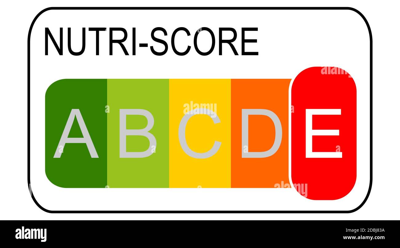 Nutri-Score Label Level E, 5-Farben Nutrition Label â €“ Illustration Stockfoto