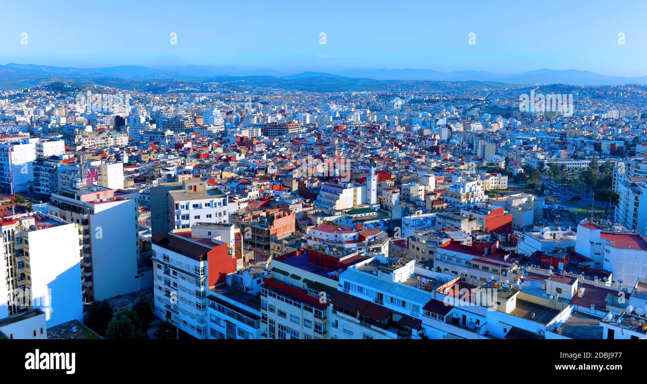 Ein Luftbild der Stadt Tanger in Marokko. Stockfoto