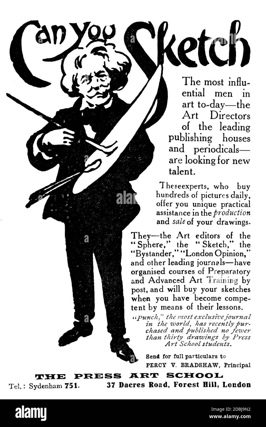 Können Sie skizzieren? werbung für Press Art School, Fernkurs von 1912 das Studio ein Illustriertes Magazin für bildende und angewandte Kunst Stockfoto