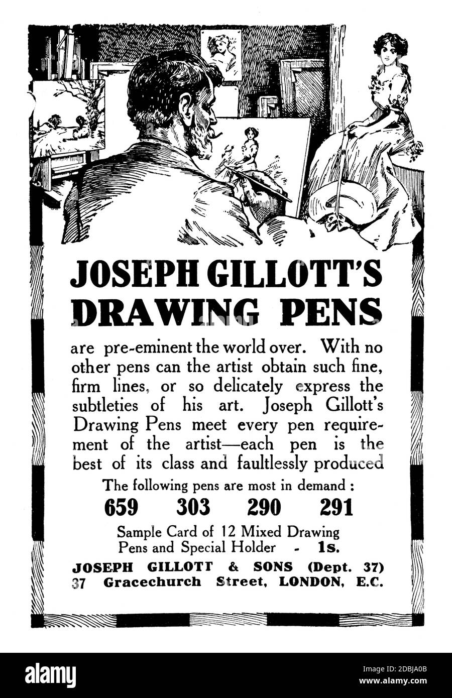 1912 Joseph Gillotts Zeichenstifte Werbung aus dem Studio an Illustriertes Magazin für bildende und angewandte Kunst Stockfoto