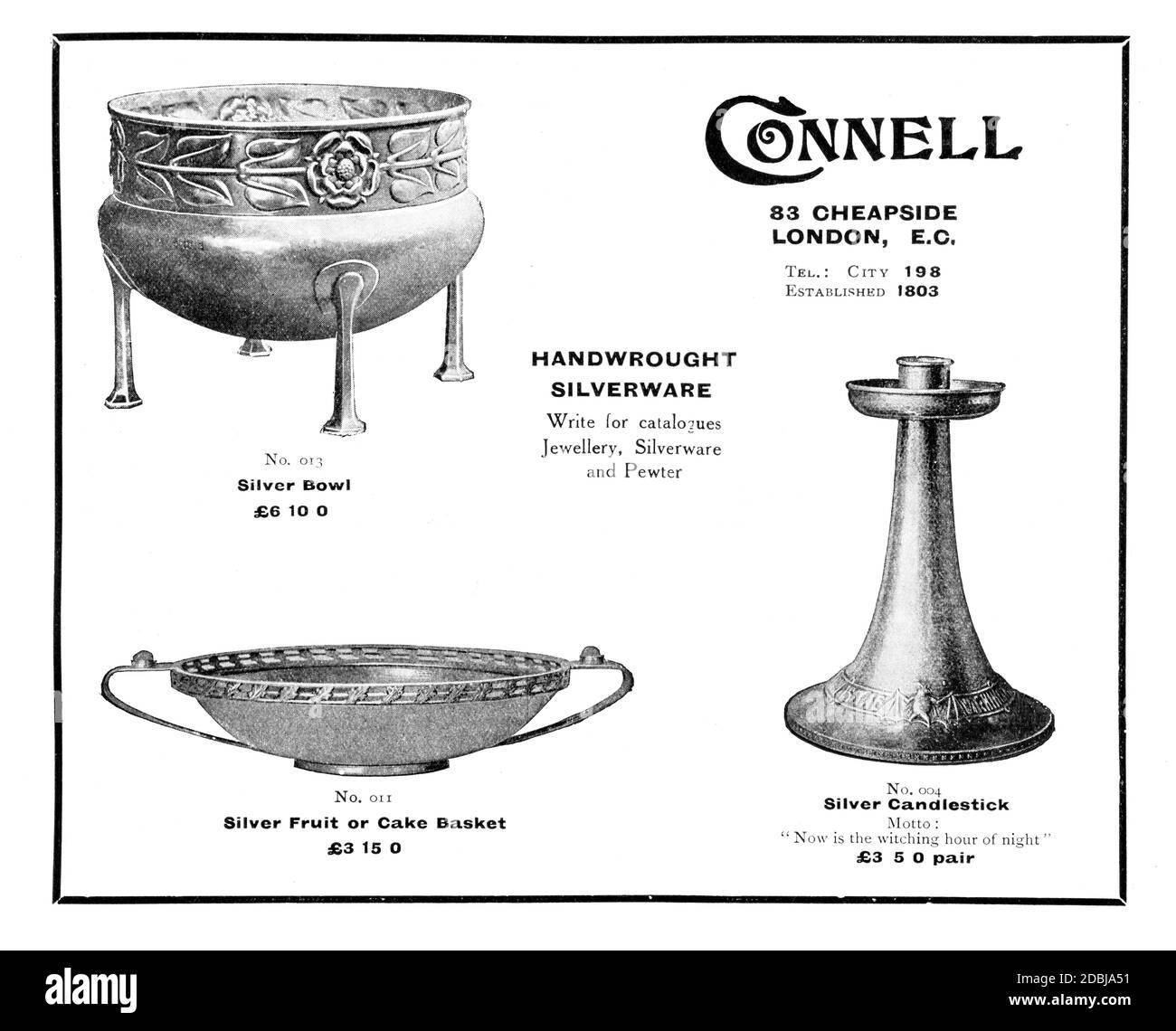 Connell’s handgearbeitetes Besteck Werbung von 1912 The Studio an Illustriertes Magazin für bildende und angewandte Kunst Stockfoto