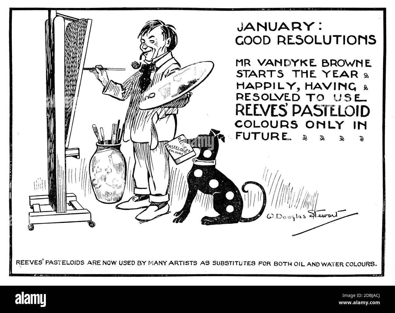 Neujahr 1914 Mr Vandyke Brown Reeves Künstlermaterial Werbung Mit Karikatur von Künstler an Staffelei aus dem Studio an Illustriertes Magazin von F Stockfoto
