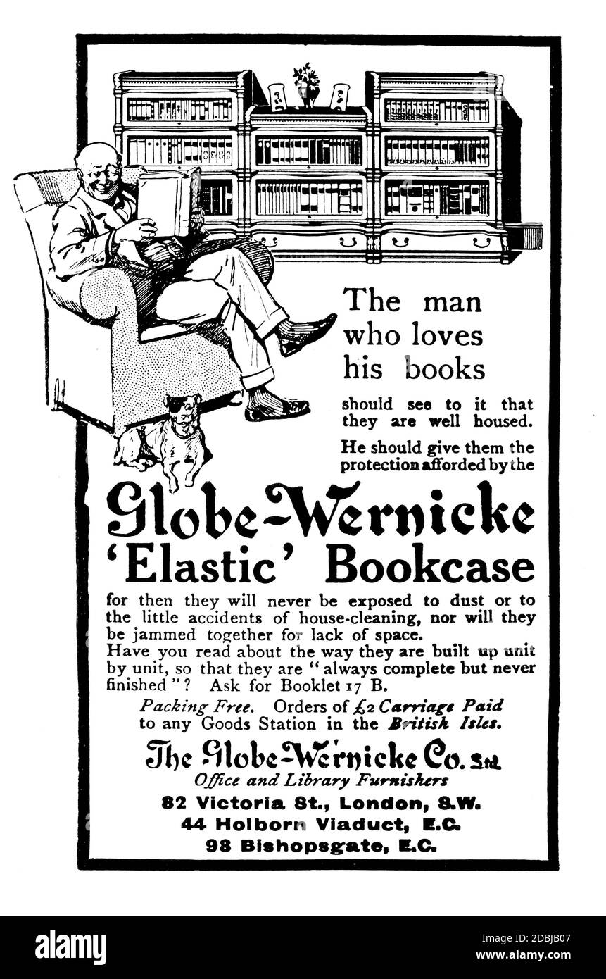 Ill788 Globe Wernicke Elastic Bookcase Werbung von 1914 The Studio Ein Illustriertes Magazin für bildende und angewandte Kunst Stockfoto