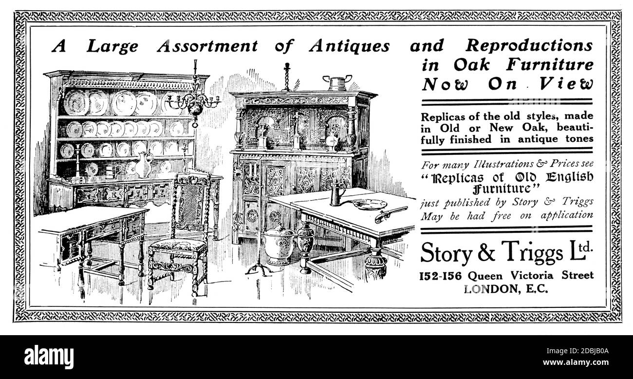 Story & Triggs Ltd, Nachbildung Möbelwerbung von 1914 das Studio ein Illustriertes Magazin für schöne und angewandte Kunst Stockfoto