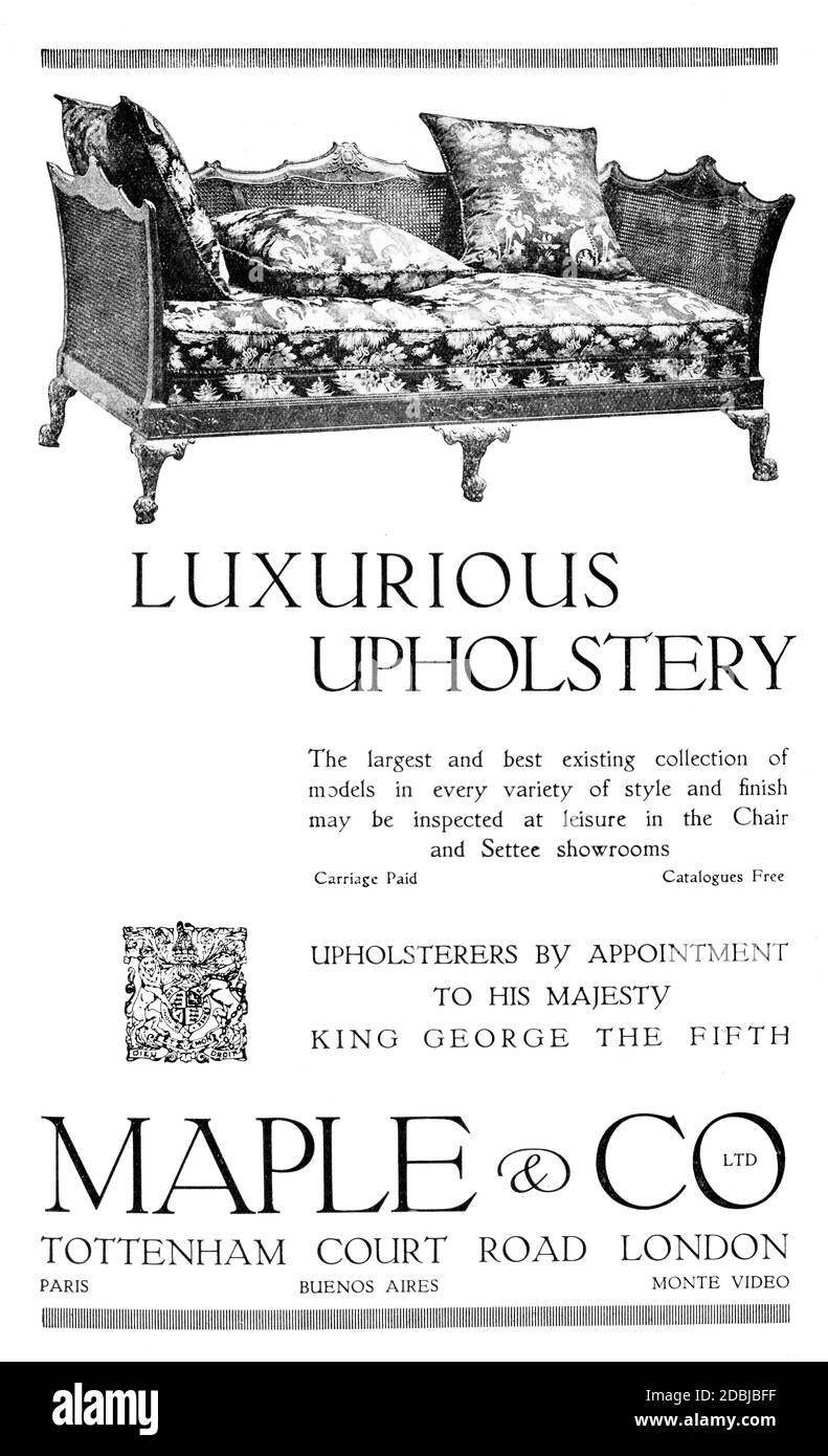 Maple & Co, luxuriöse Polsterwerbung von 1914 The Studio an Illustrated Magazine of Fine and Applied Art Stockfoto