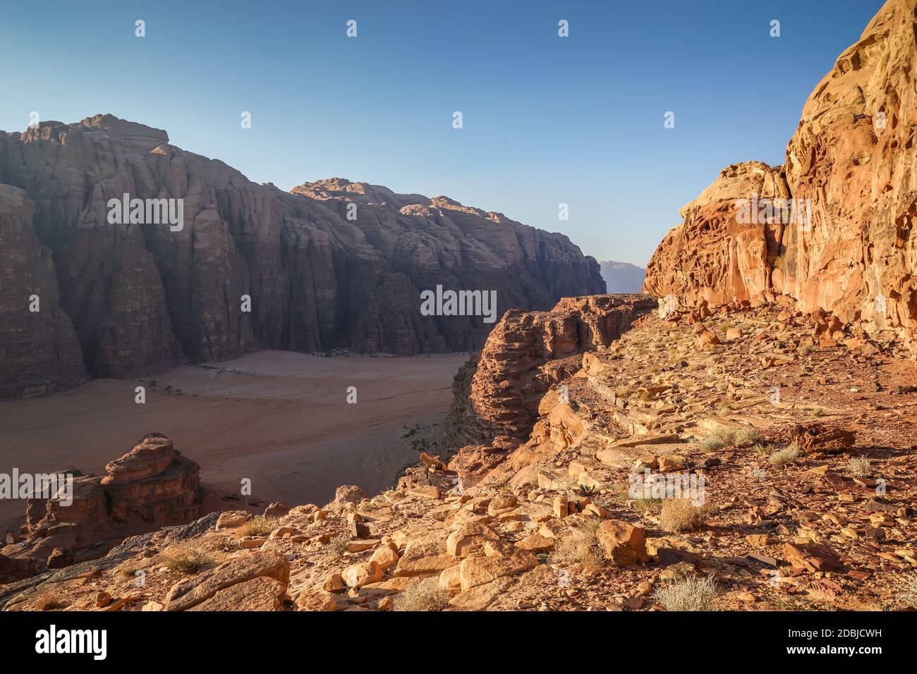 Wadi Rum Dessert bei Sonnenuntergang, Jordanien Stockfoto