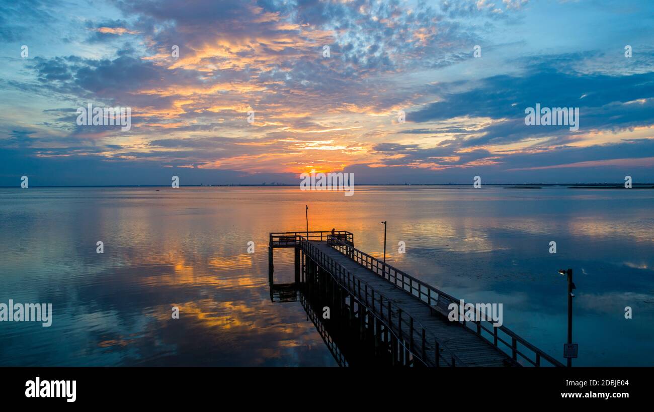 Mobile Bay, Alabama Sonnenuntergang Stockfoto