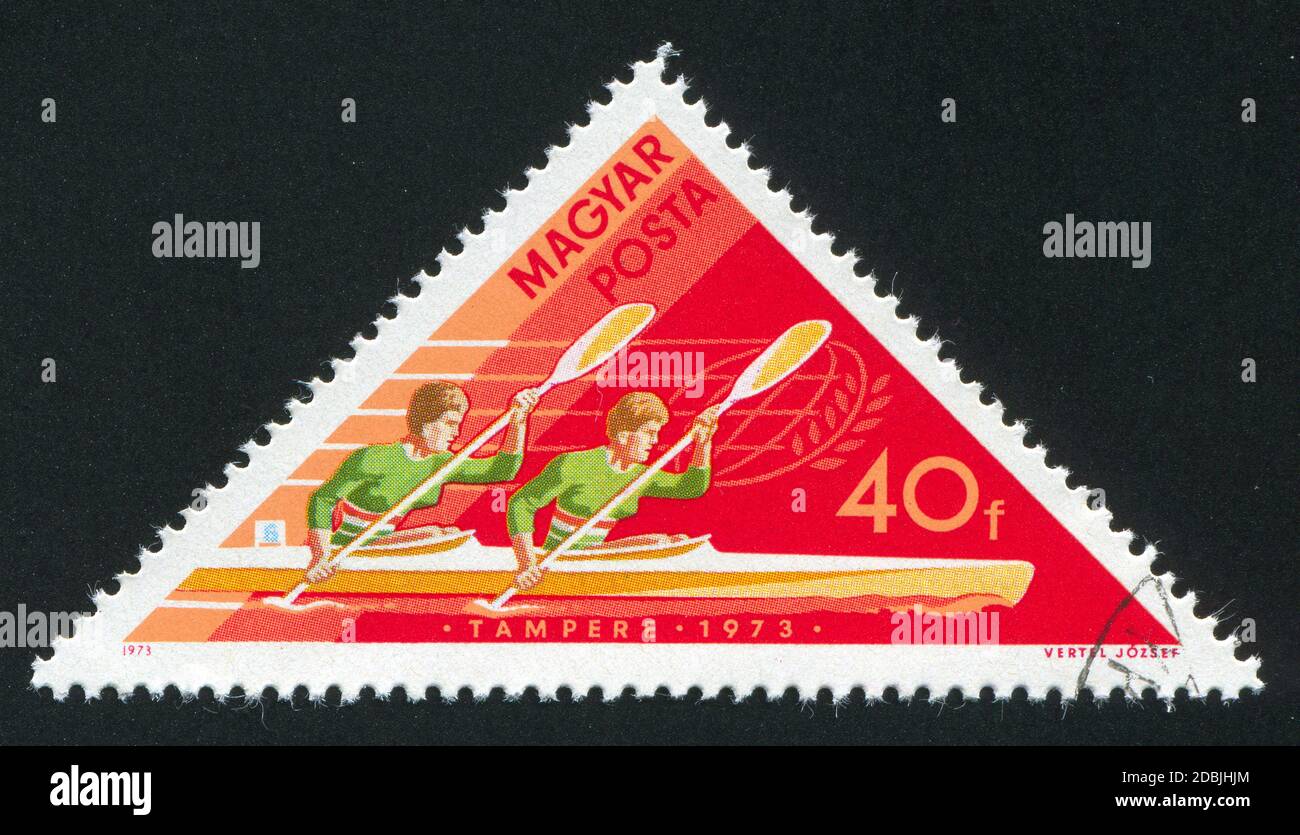 UNGARN - UM 1973: Briefmarke gedruckt von Ungarn, zeigt Rudersport, um 1973 Stockfoto