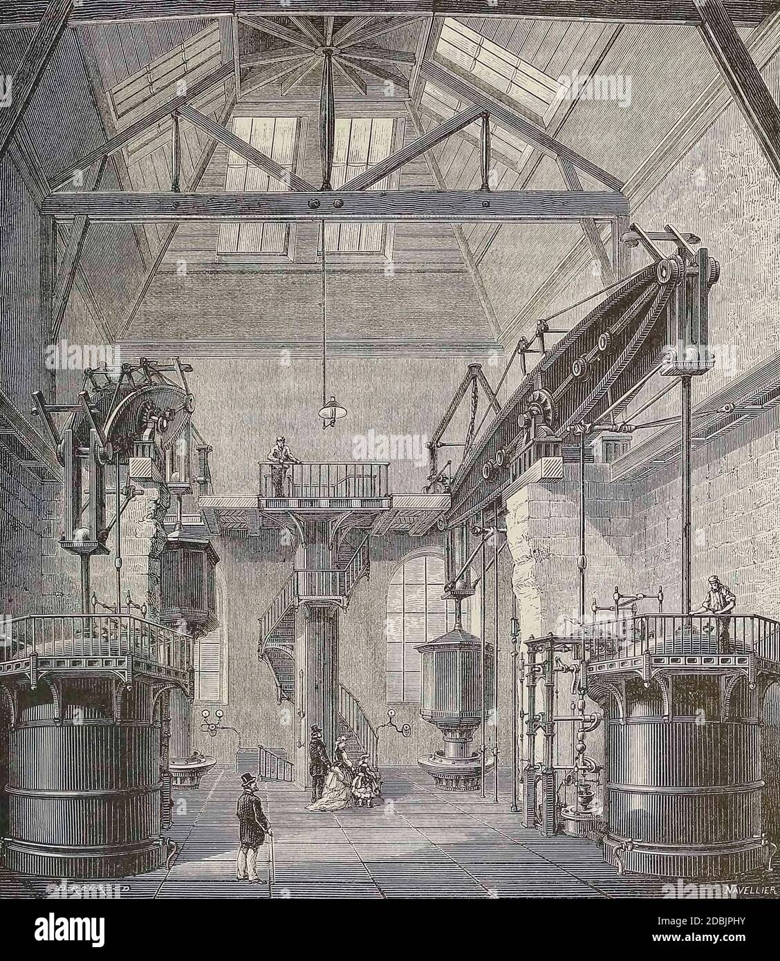 Dampfpumpen in der Feuerwache Chaillot, Paris, Frankreich um 1850. Nach einer Mitte des 19. Jahrhunderts Illustration Stockfoto