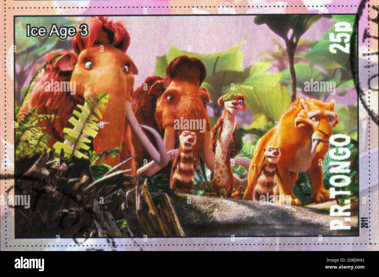 TONGO - UM 2011: Briefmarke gedruckt von Tongo, zeigt Zeichentrickfigur, Eiszeit, um 2011 Stockfoto