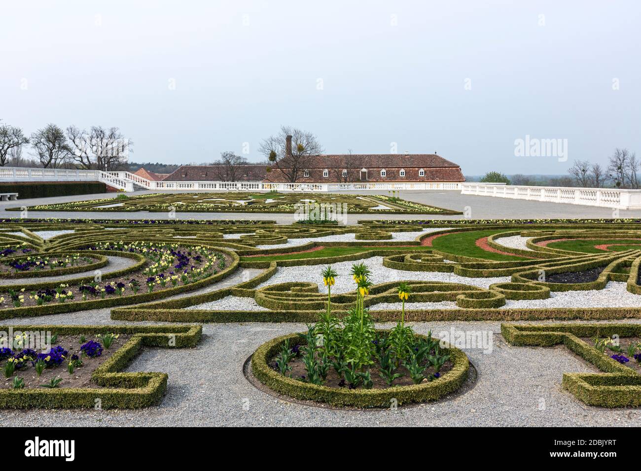 Der Paradiesgarten, Schloss Hof, Barockstil des Architekten Johann Lukas von Hildebrandt, Marchfeld, Österreich Stockfoto