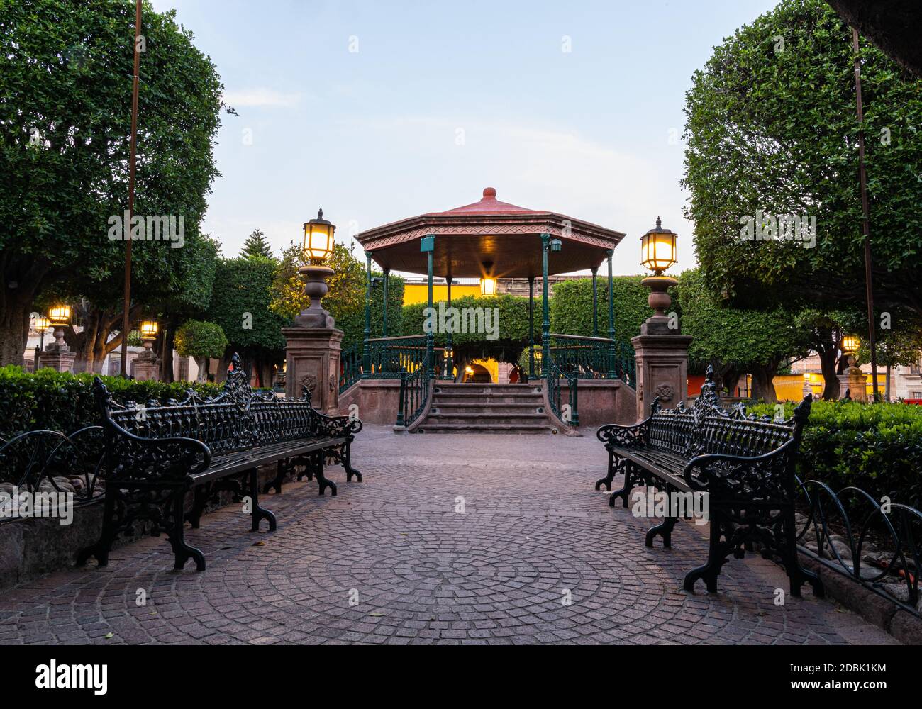 Der Kiosk im Allende Garten am Morgen, San Miguel de Allende, Guanajuato, Mexiko Stockfoto