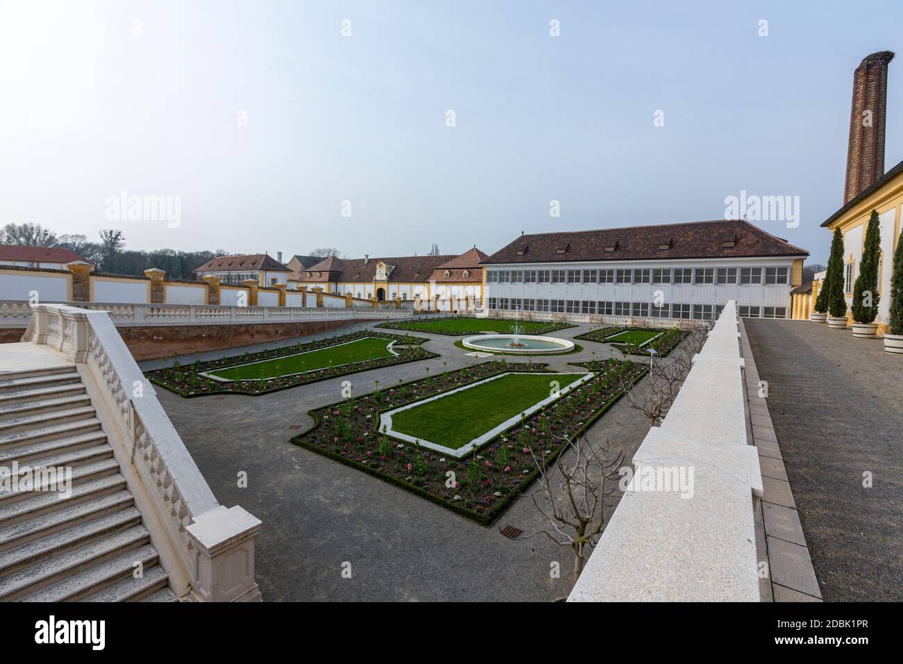 Orangerien, Gewächshäuser mit Gärten, Schloss Hof, Barockstil des Architekten Johann Lukas von Hildebrandt, Marchfeld, Österreich Stockfoto