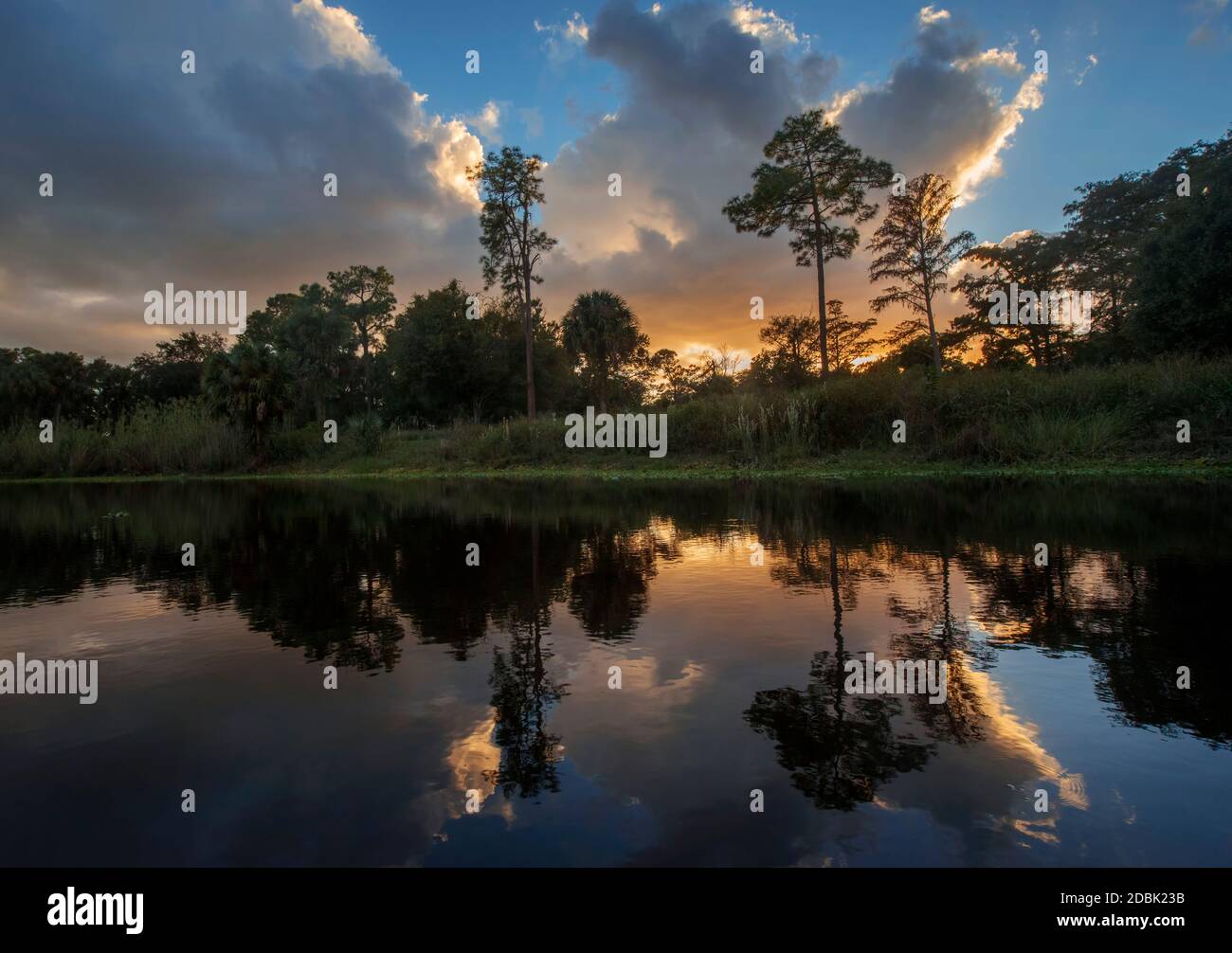 Sonnenuntergang über dem Loxahatchee River, River Bend Park, Florida, USA Stockfoto
