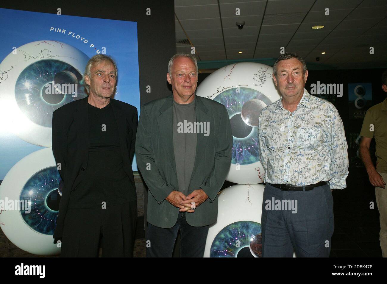 Pink Floyd bei der Vorstellung ihrer Pulse DVD im Warner West End, London 3. Juli 2006: Links Rick Wright, David Gilmour und Nick Mason Stockfoto