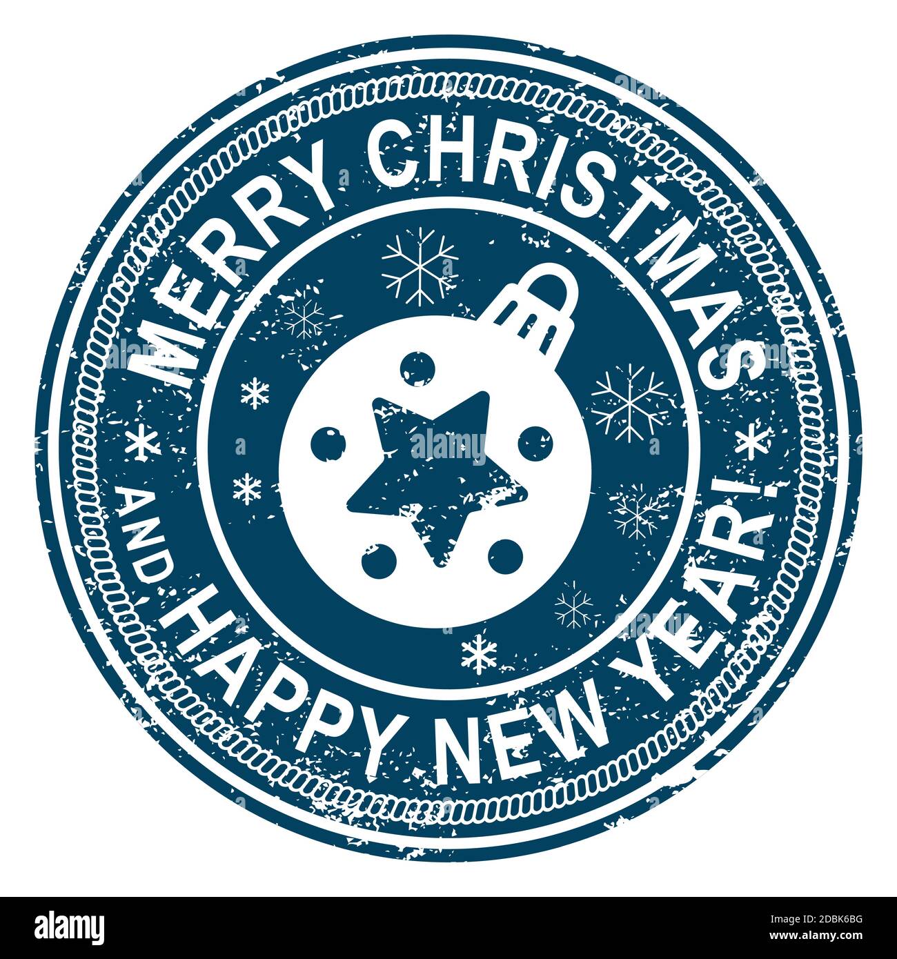 Weihnachtsstempel auf weißem Hintergrund. Grunge-Oberfläche. Weihnachtskugel in der Mitte des Kribels. Vektorgrafik. Stock Vektor