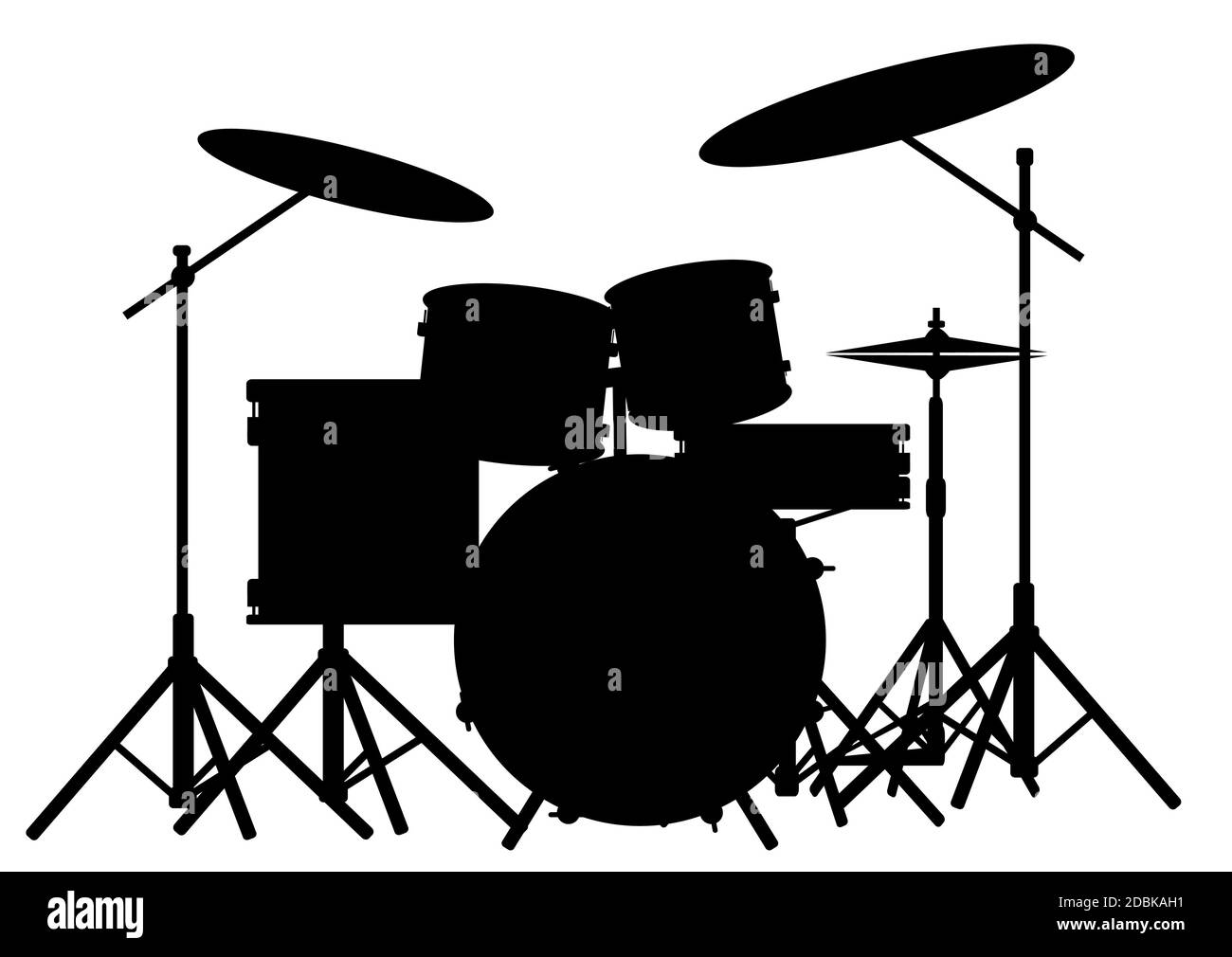 Silhouette eines Rock-Bands Drum-Kits isoliert auf weiss. Stockfoto