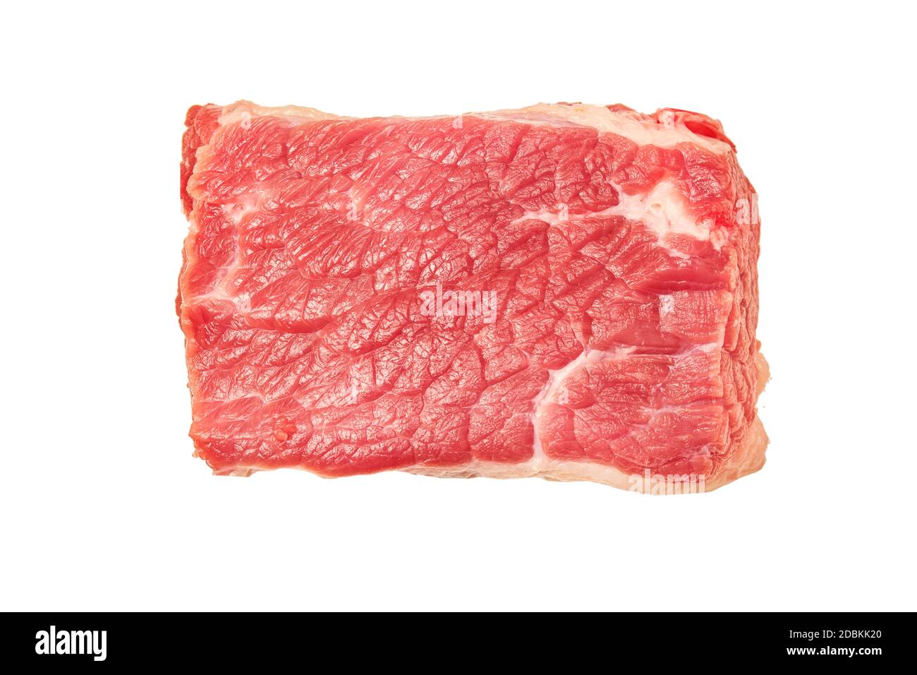 Stücke von rohem frischem Rindfleisch isoliert auf weißem Hintergrund Stockfoto