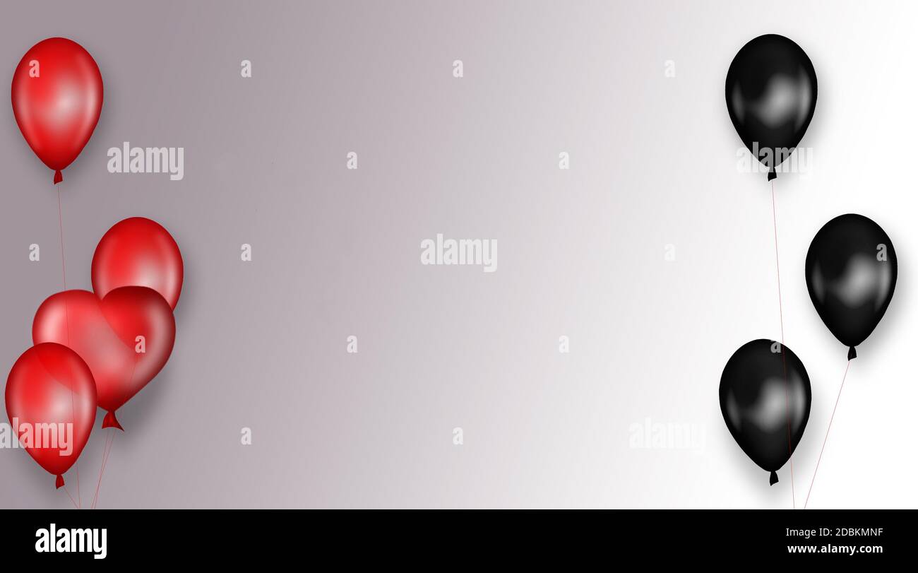 Schwarze und rote Ballons auf grauem Hintergrund Stockfoto